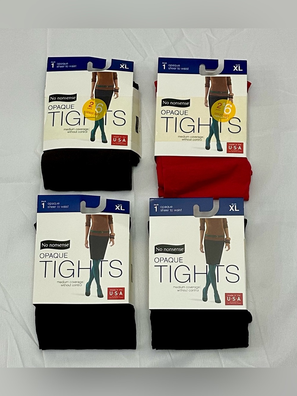 No Nonsense Opaque Tights - Black, Brown & Red (XL)